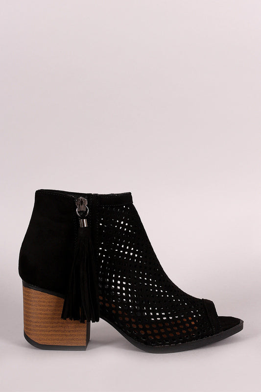 Qupid Suede Mesh Peep Toe Booties
