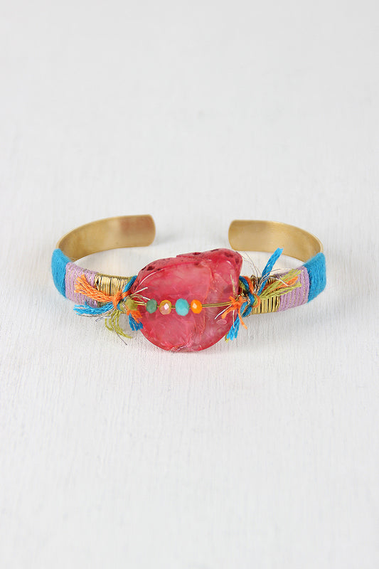 Colorful String And Stone Cuff Bracelet