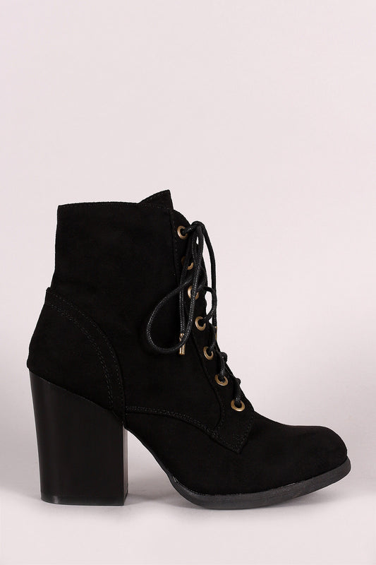 Bamboo Suede Combat Lace-Up Round Toe Booties