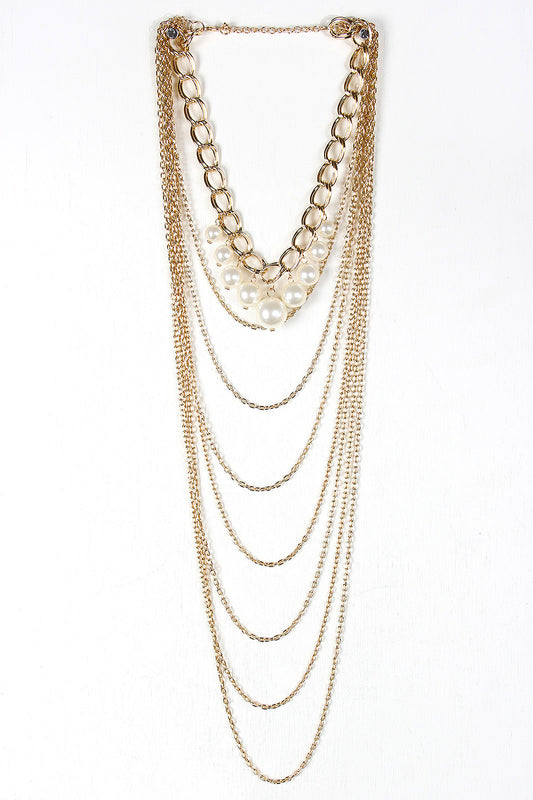 Layered Chains and Pearls Necklace