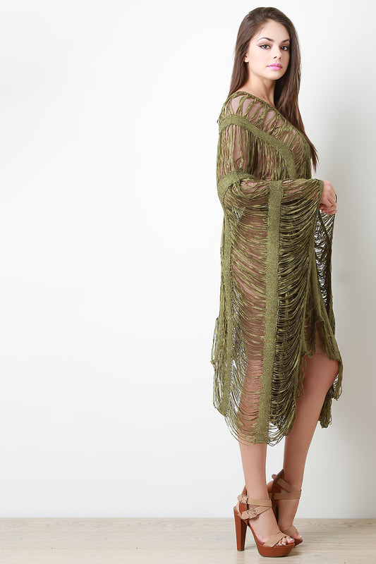 Shredded Knit Oversized Poncho