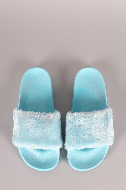 Fur Open Toe Slide Sandal