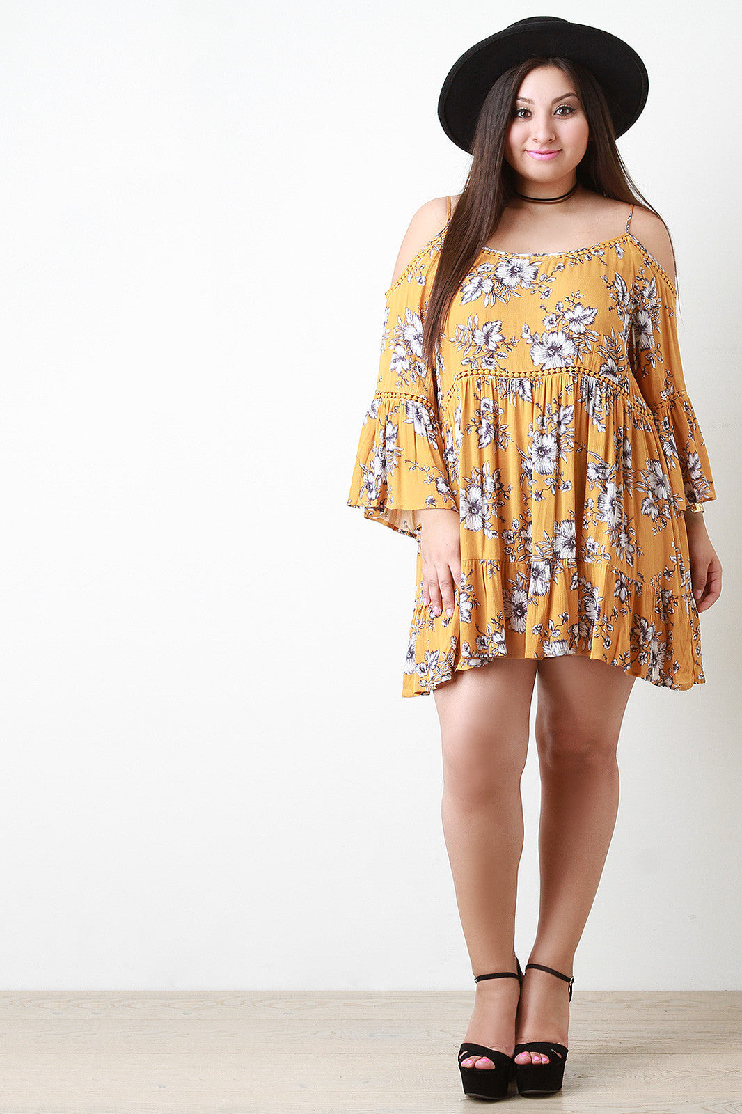 Boho Cold Shoulder Long Sleeve Mini Dress