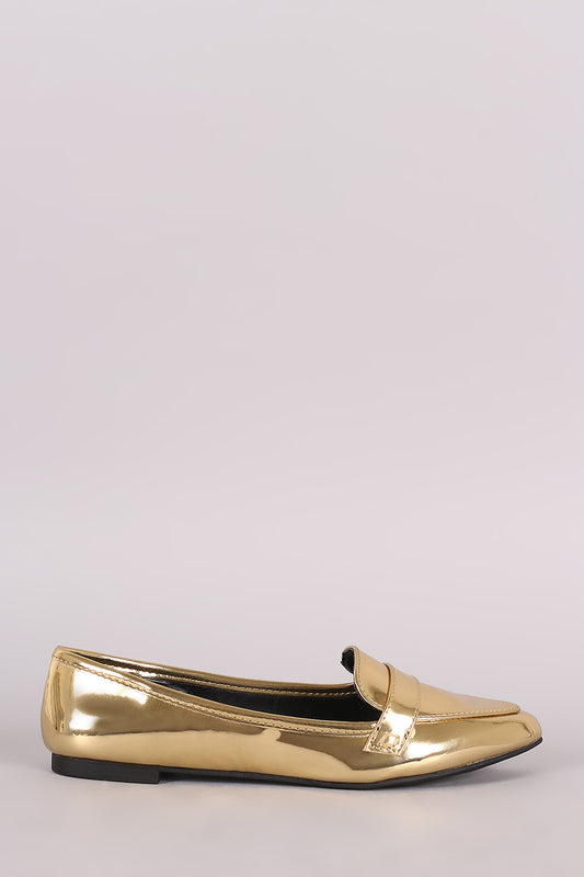 Qupid Metallic Slip On Loafer Flat