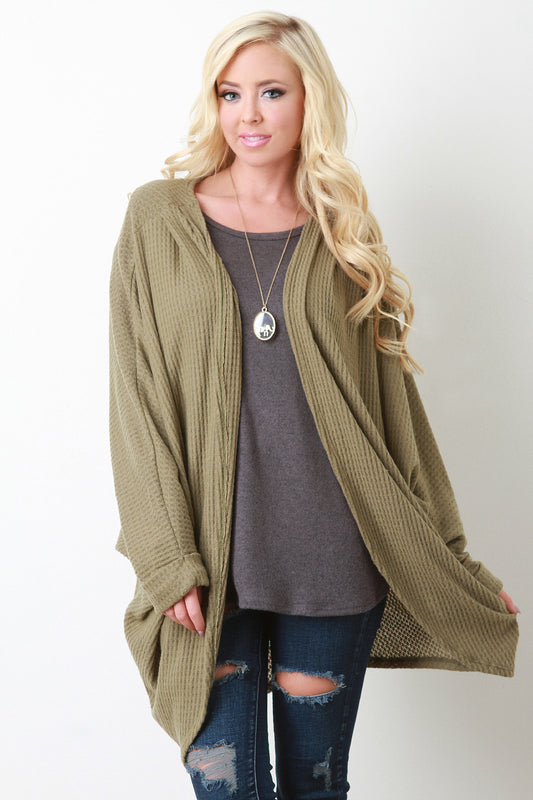 Thermal Knit Dolman Sleeve Draped Cardigan