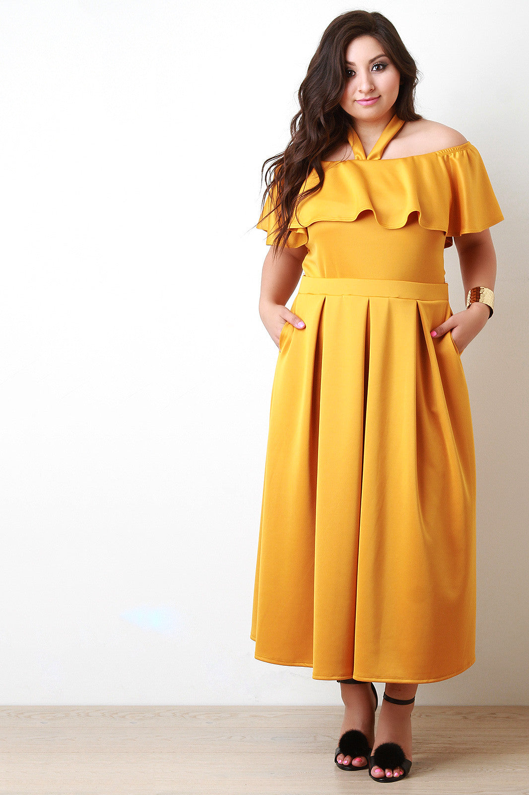 Box Pleated Knit Midi Skirt