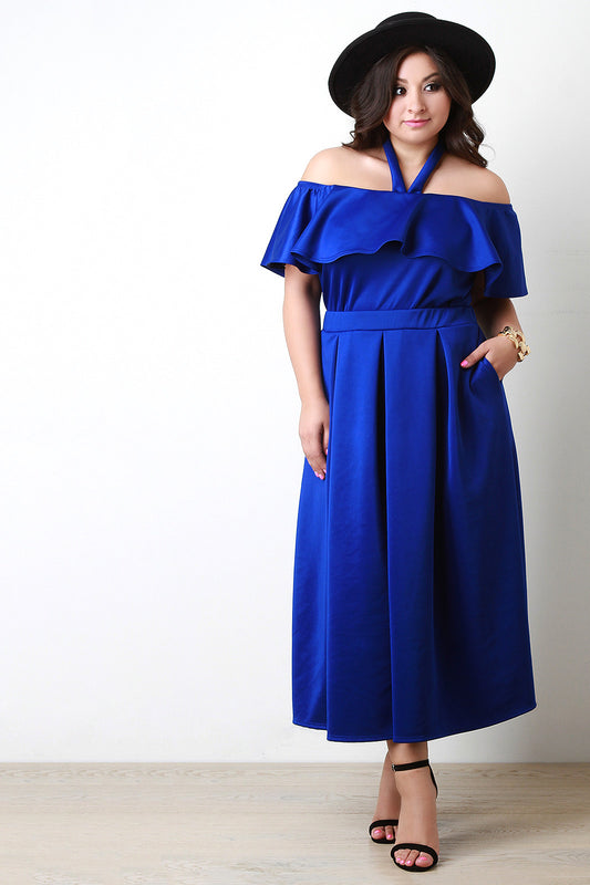 Box Pleated Knit Midi Skirt