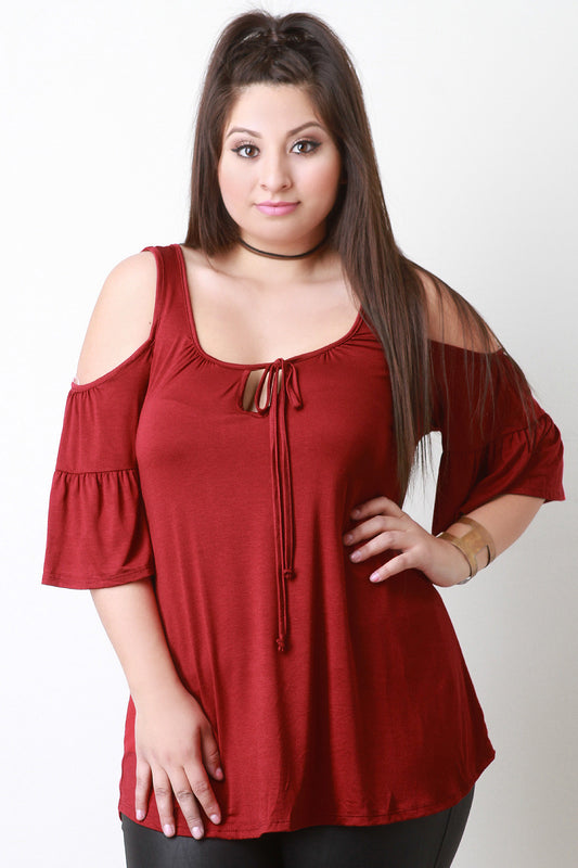 Cold Shoulders Ruffle Sleeves Top