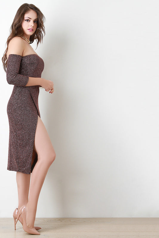 Glitter Off The Shoulder Wrap Skirt Dress