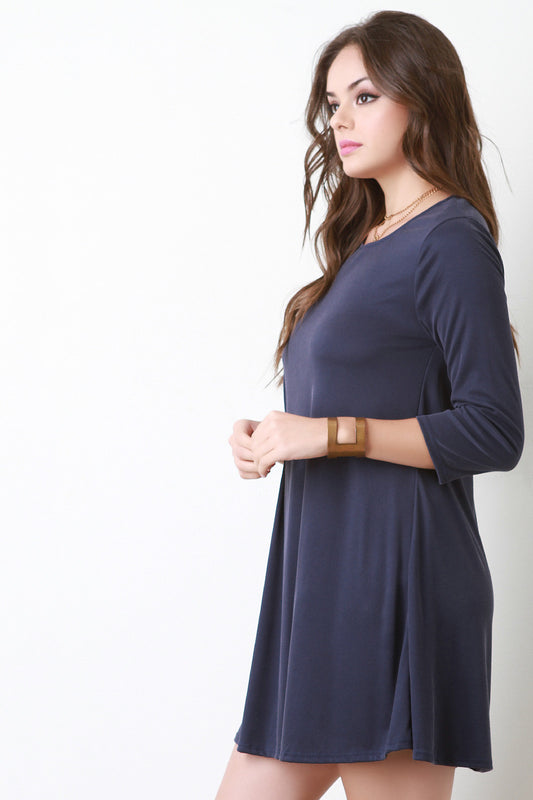 Rib Knit Long Sleeve Shift Dress