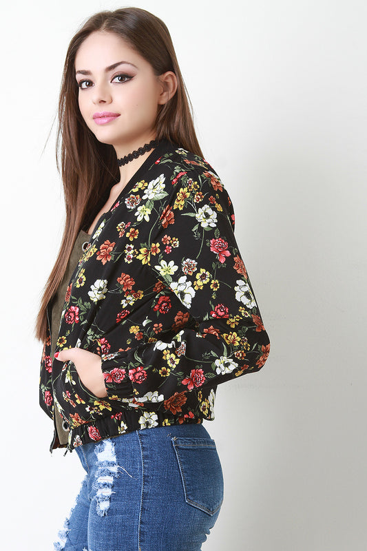 Floral Zip Up Bomber Jacket