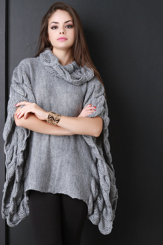 Quilted Knit Turtle Neck Poncho Top