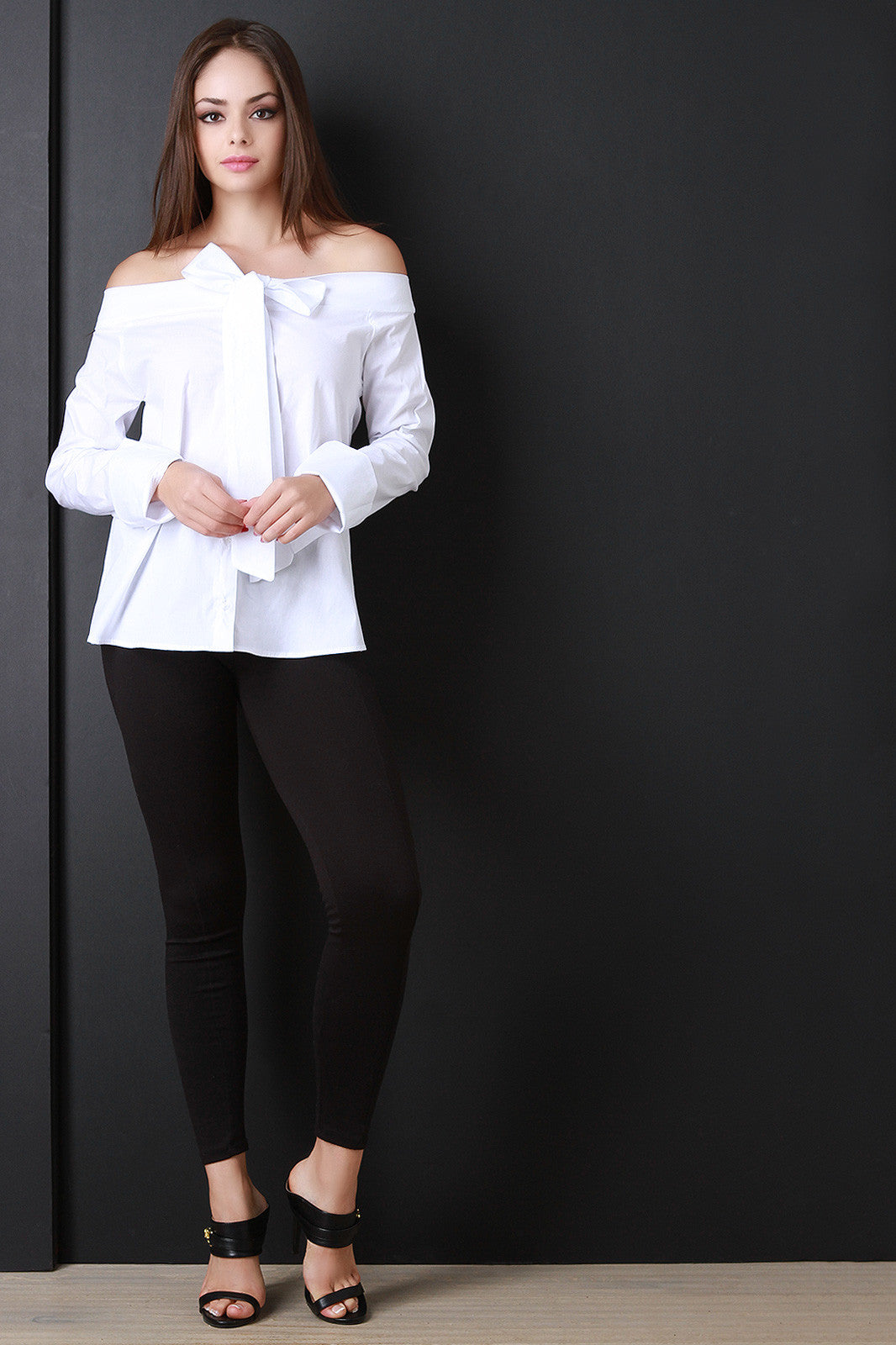 Bow Tie Button Up Bardot Top