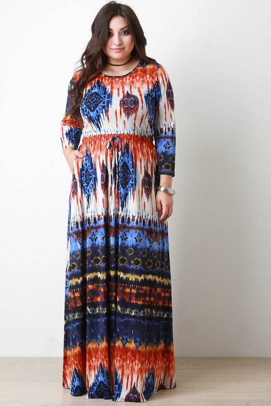 Tie Dye Stretch Knit High Waisted Maxi Skirt