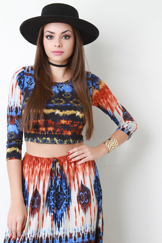 Multi Pattern Long Sleeve Crop Top