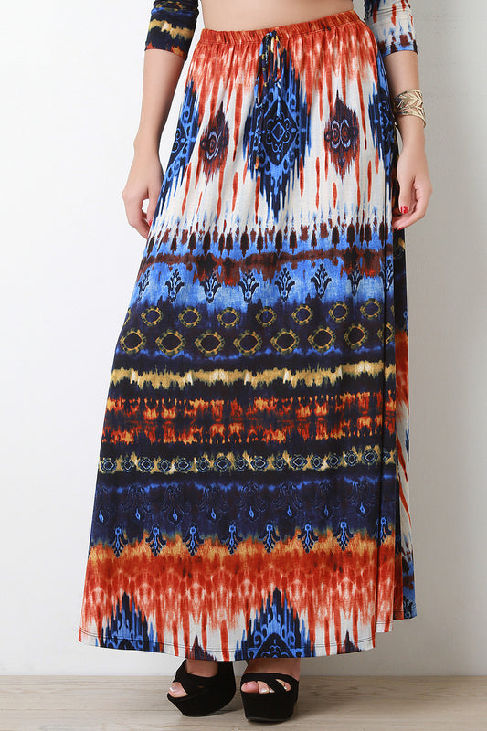 Multi Pattern Slit Maxi Skirt