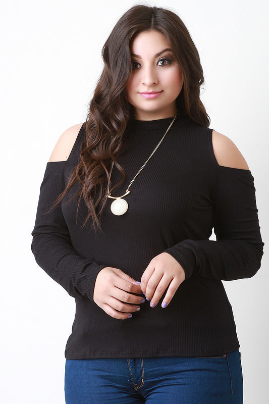 Cold Shoulder Ribbed Knit Top