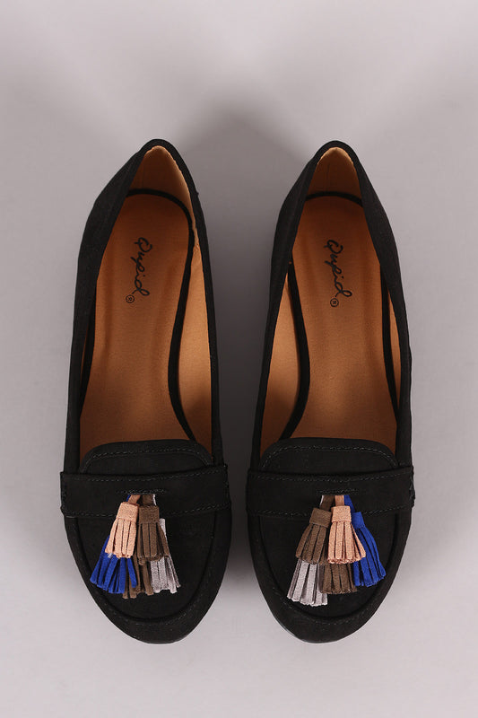 Qupid Suede Tassel Slip-On Loafer Flat