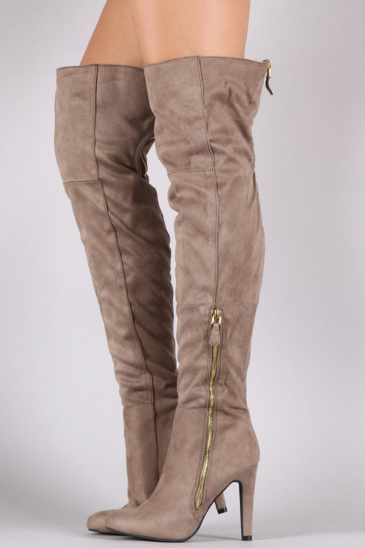 Qupid Suede Zipper Trim Over-The-Knee Boots