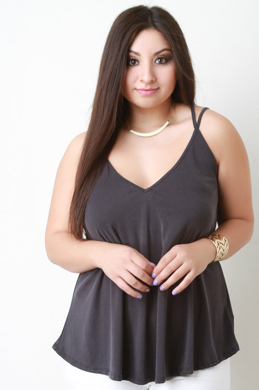 Rib Knit Deep V Double Strap Cami