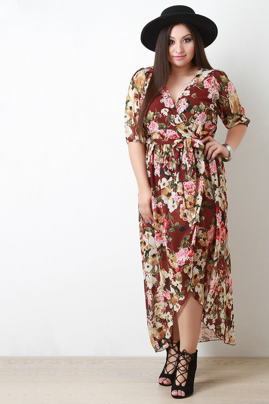 Semi Sheer Floral Print Maxi Dress