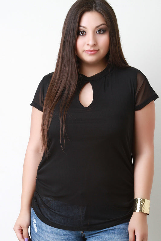 Semi Sheer Mesh Keyhole Top