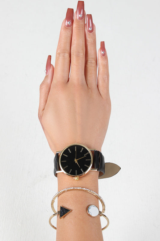 Watch and Geometric Stone Bracelet Set