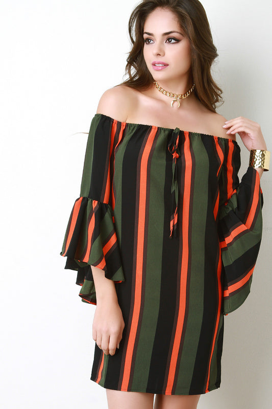 Statement Bell Sleeve Striped Mini Dress