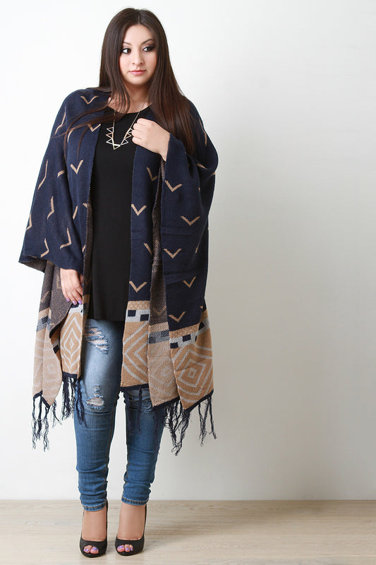 Southwestern Open Front Tasseled Poncho