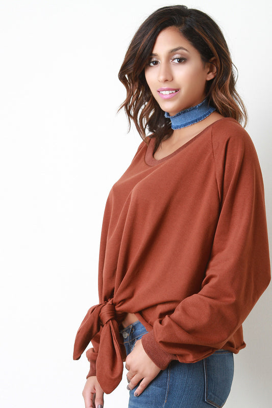 Knotted Raw Cut Fleece Pullover Sweater