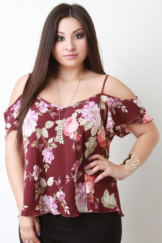 Open Shoulder Floral Print Top