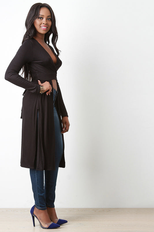 Surplice Open Front Longline Top