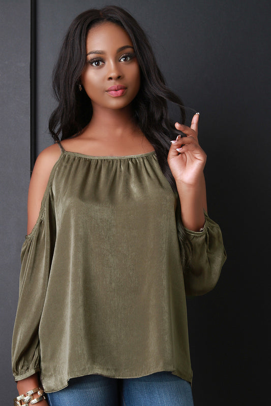 Satin Cold Shoulder Shift Top
