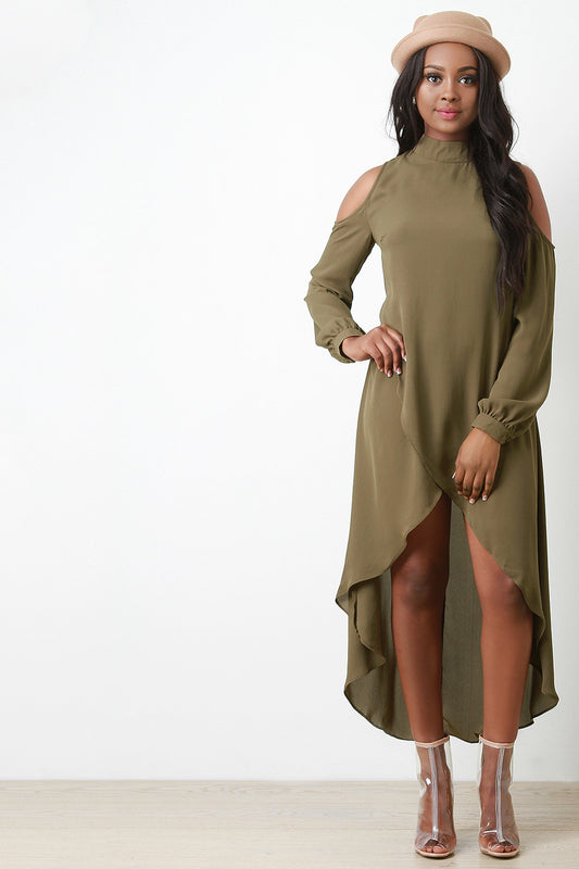 Cold Shoulder Mock Neck Tulip Midi Dress