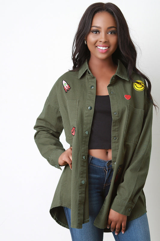 Patch Snap Button Double Pocket Jacket