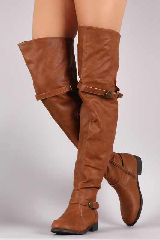 Wide Width Crinkled Leather OTK Boots