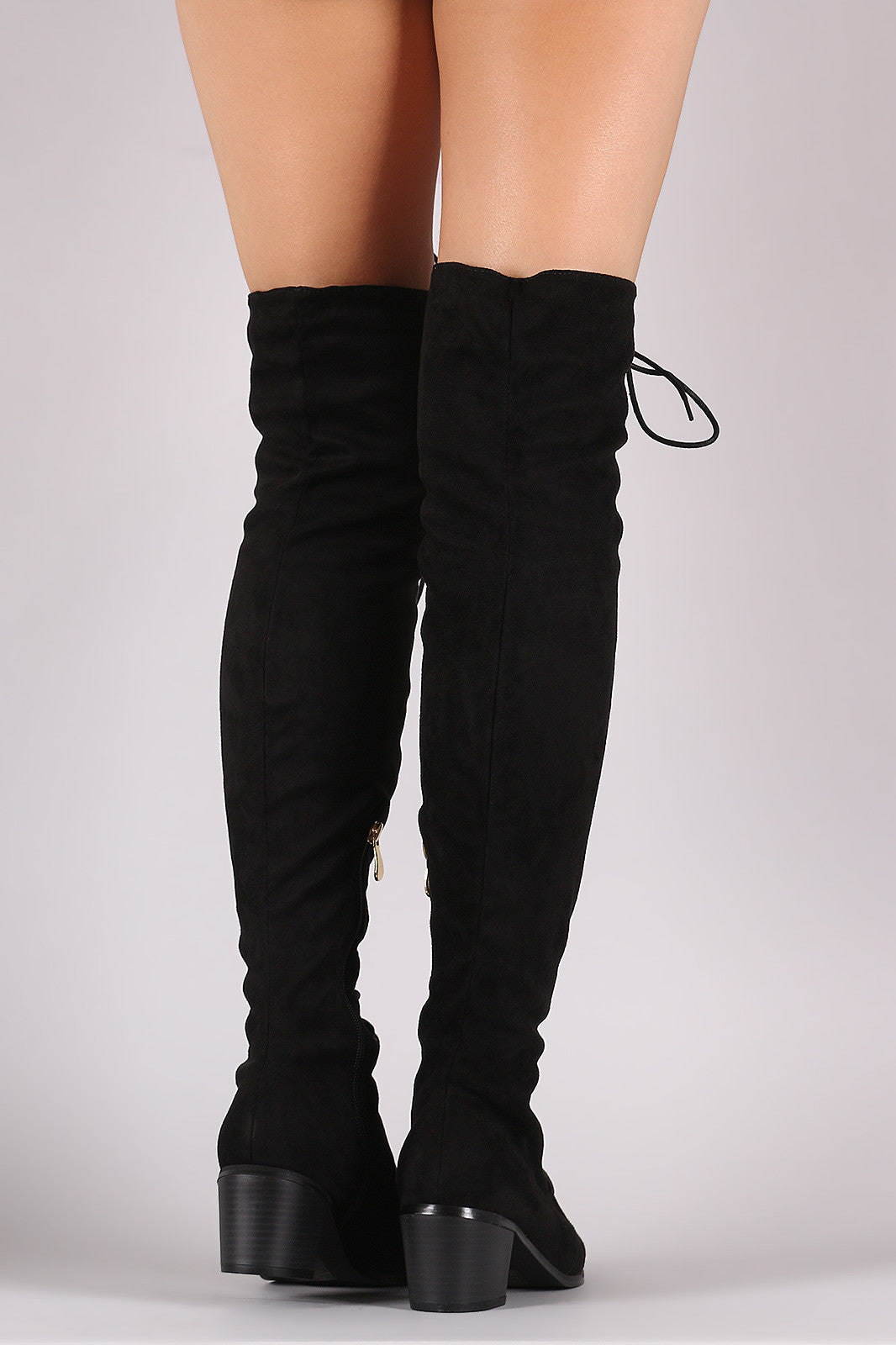 Corset Lace Almond Toe Fitted OTK Boots
