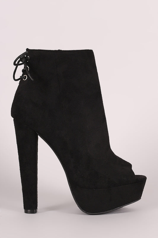 Wild Diva Lounge Back Lace-Up Thick Heeled Platform Booties