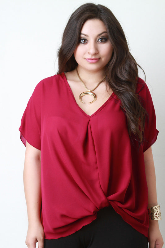 Plus Size Twisted Hem V-Neck Top