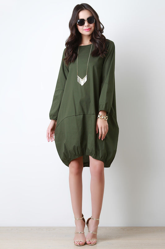 Elastic Hem Cocoon Dress