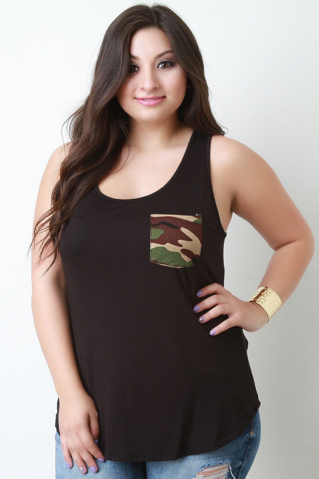 Camouflage Sleeveless Pocket Tee