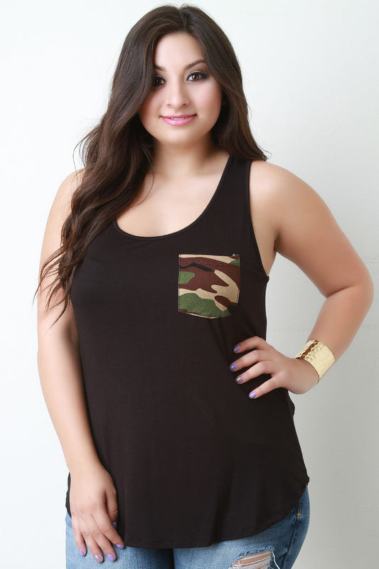 Camouflage Sleeveless Pocket Tee