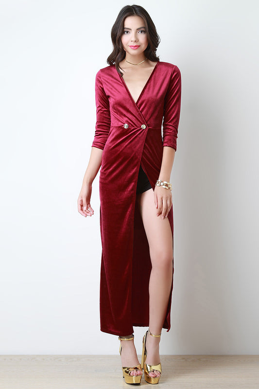 Velvet Surplice Slit Maxi Dress