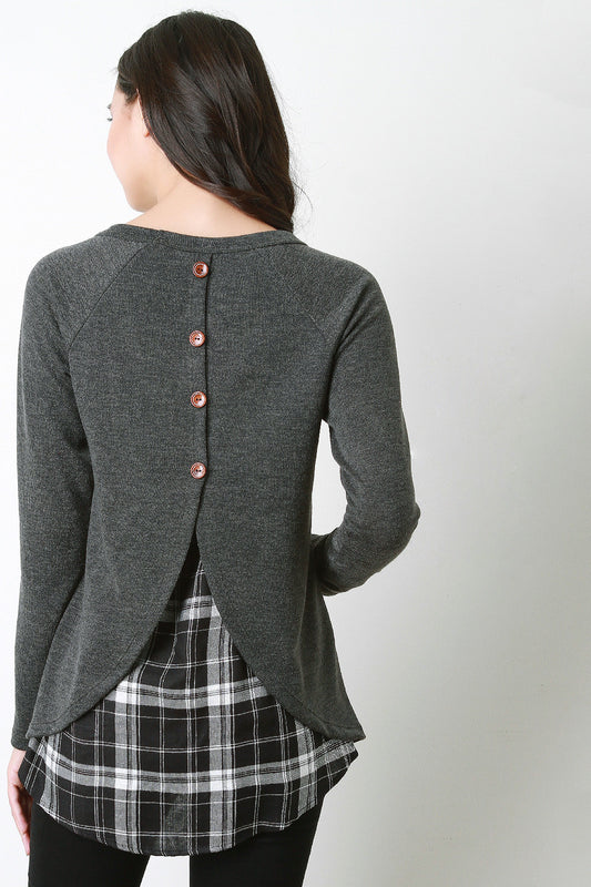 Button Up Back Long Sleeve Sweater
