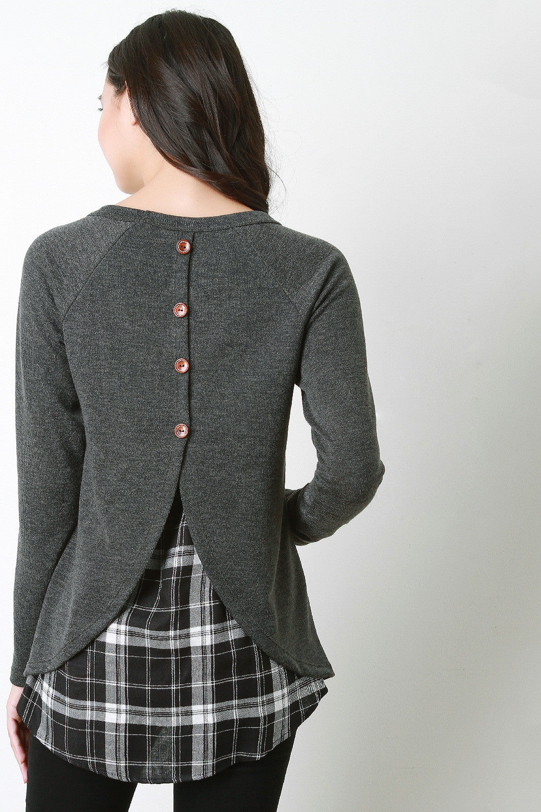 Button Up Back Long Sleeve Sweater