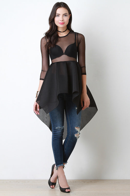 Sheer Mesh Lace Fishnet Peplum Top