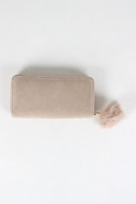 Fur Pom Pom Velvet Zipper Wallet