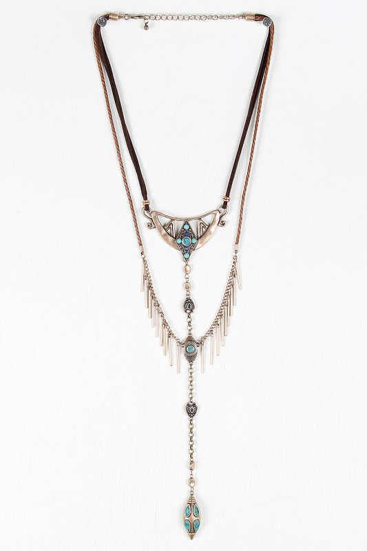 Mixed Materials Layered Bohemian Necklace Set