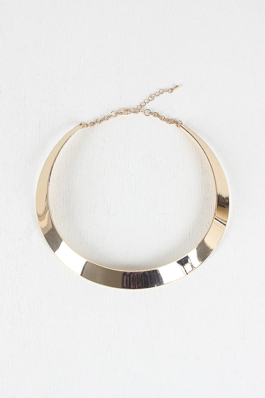 Thin Polished Metal Collar Choker Necklace