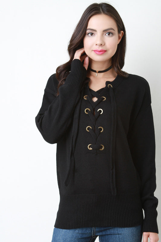 Thick Knit Corset Lace Sweater Top